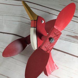 Hand Crafted Wood RED Bird Whirligig Outdoor